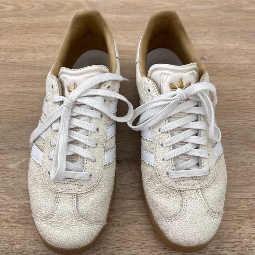 Adidas Golf Gazelle Spikeless White & Cream Leather Sneakers 9